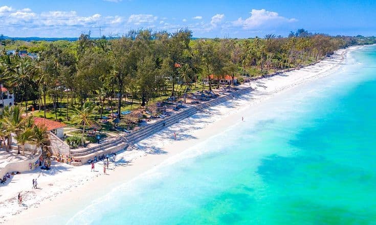 Diani Beach along Kenya's Swahili coast with pristine white sands